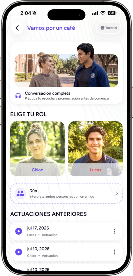 Teléfono con la práctica de pronunciación de Fablelingo